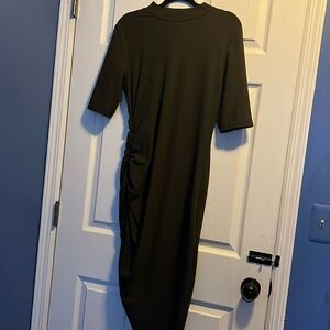Zara XL rutched midi dress. Mock neck. 3/4 sleeves.